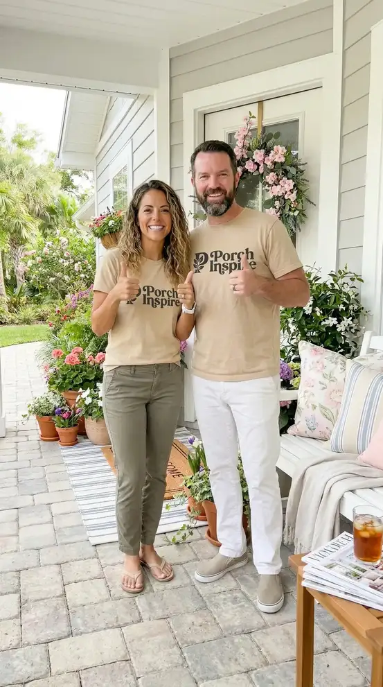 Designer working on a porch